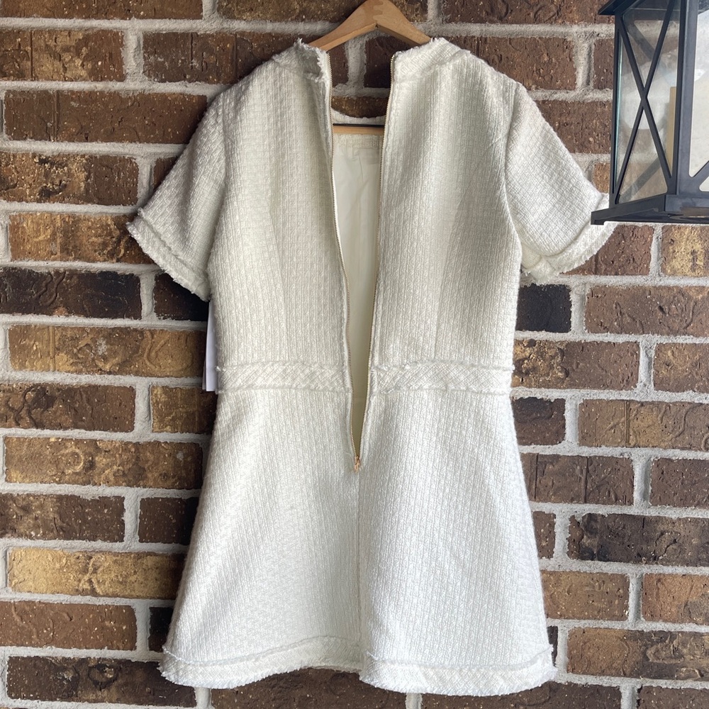 New AQUA
Tweed Short Sleeve Mini Dress Cream Tweed Dress with Gold Buttons - Picture 15 of 16